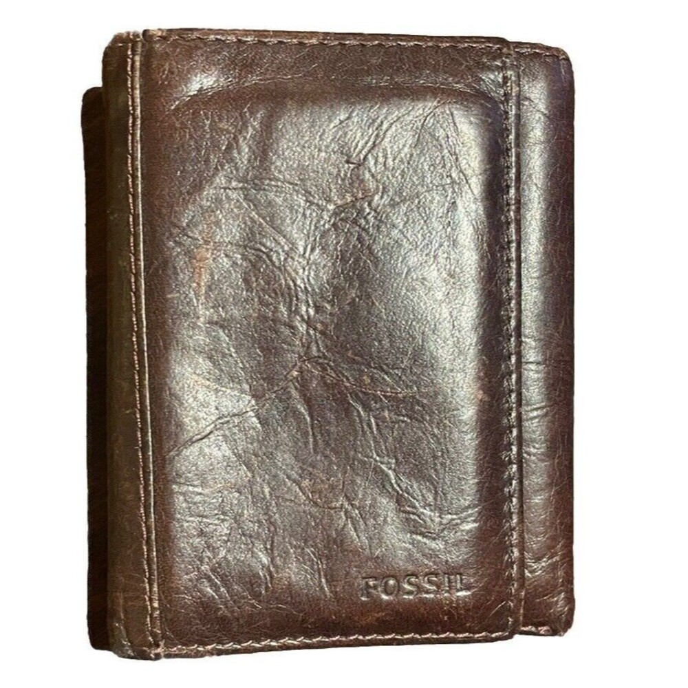 FOSSIL Trifold Dark Brown Soft Leather Mens Wallet EUC